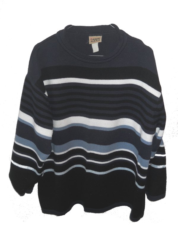 Pullover Strick Strickpullover gestreift Streifen blau weiß Rundhals Gr. XL