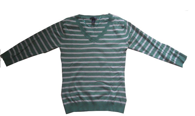 Pullover Strickpullover Strick gestreift Streifen grün beige Gr. M V-Ausschnitt H&M