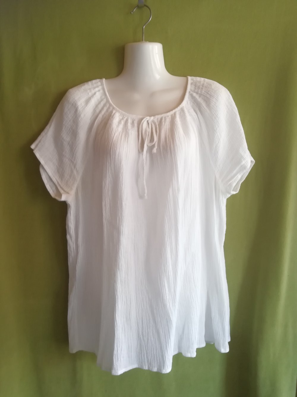 Bluse weiß Crinkle Krinkel kurzärmlig Gr. 44