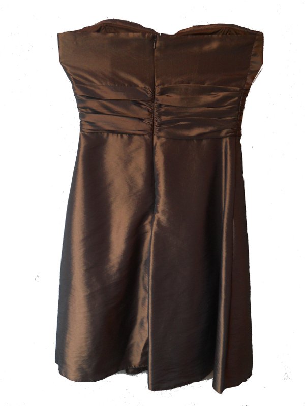 Partykleid Cocktailkleid Taftkleid schimmernd glänzend tabakbraun offshoulder schulterfrei Gr. 34
