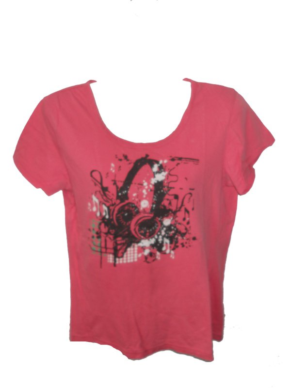 T-Shirt Shirt Print Musik Kopfhörer Noten koralle lachs Gr. L