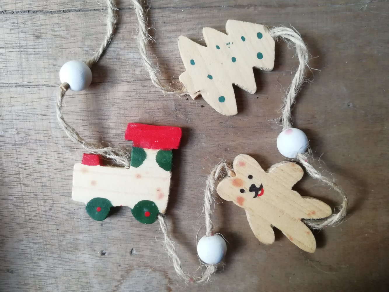 2 x Girlande Holz natur Weihnachten Teddy Lokomotive Tannenbaum