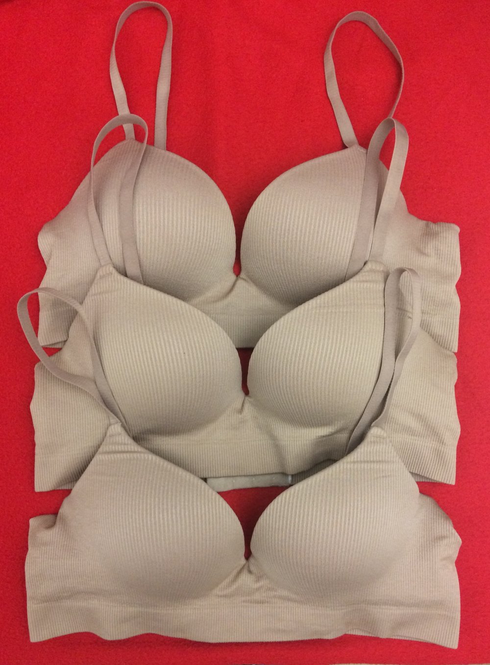 3x Seamless Super-Push-up-BH, beige, SET