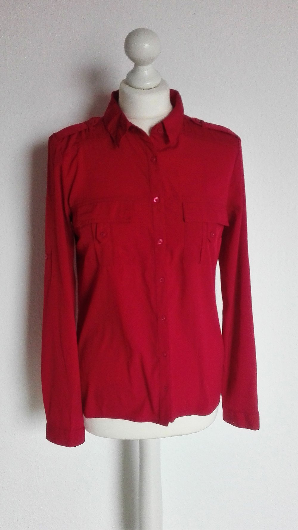 Rote Bluse / Hemd in Größe S 36 mit Brusttaschen von Clockhouse / C&A