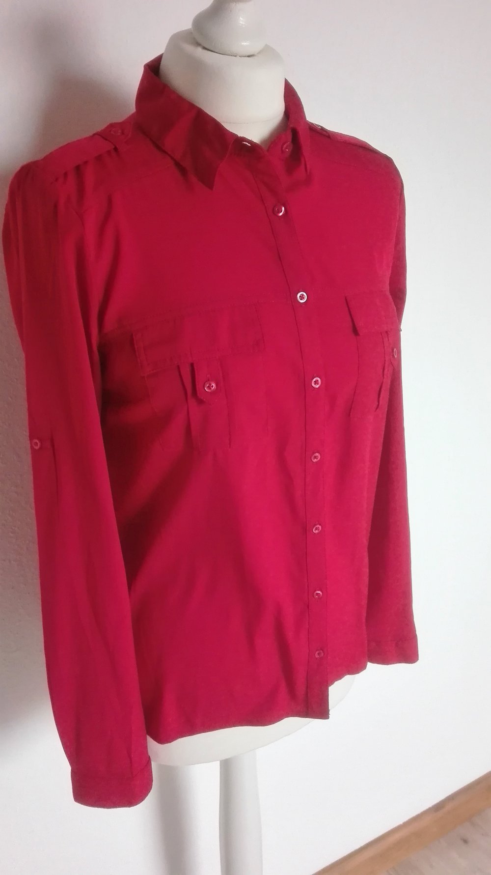 Rote Bluse / Hemd in Größe S 36 mit Brusttaschen von Clockhouse / C&A