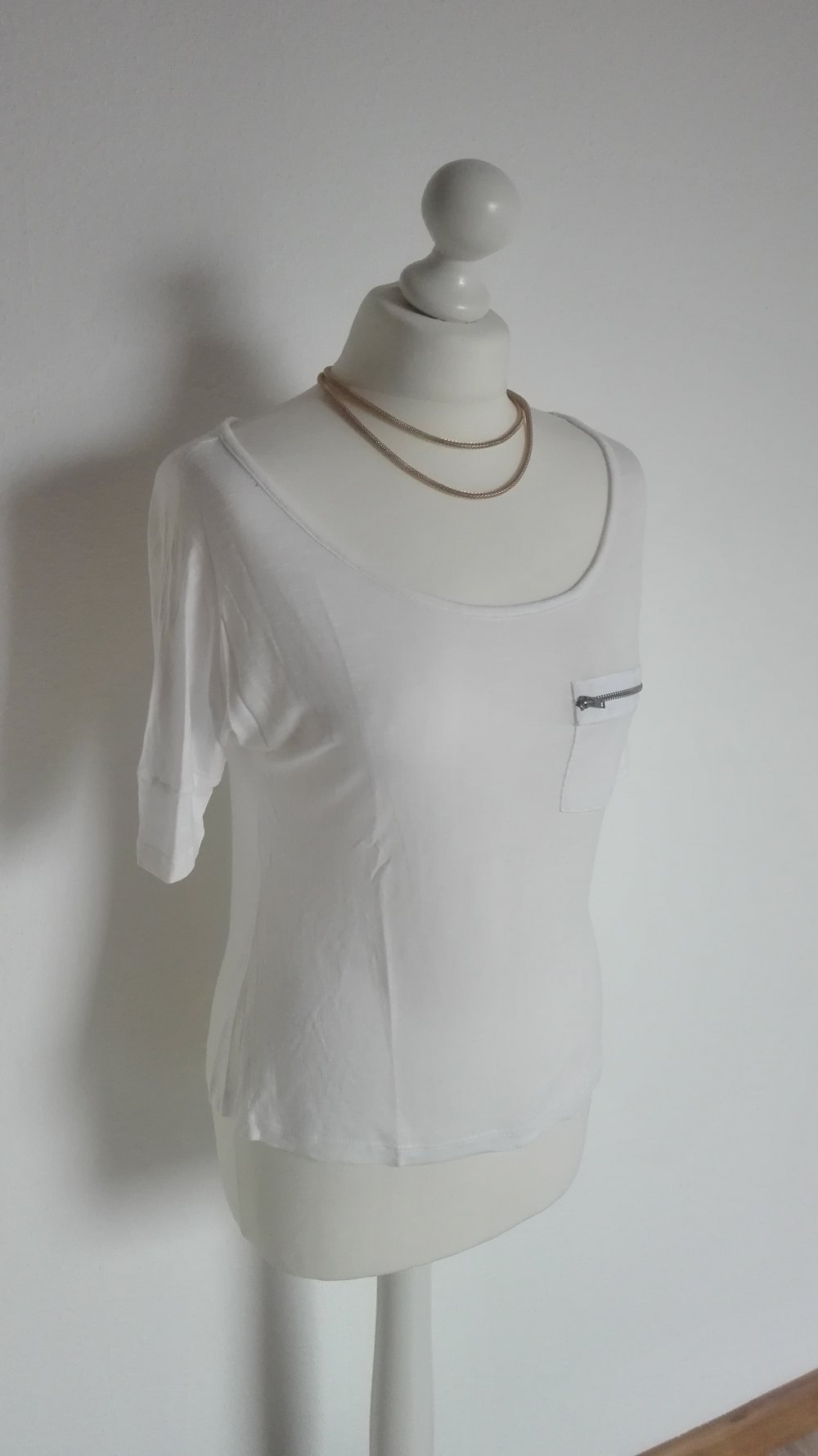 Weißes Basic Shirt mit 3/4-Ärmeln in Größe 34 XS Sublevel oversize