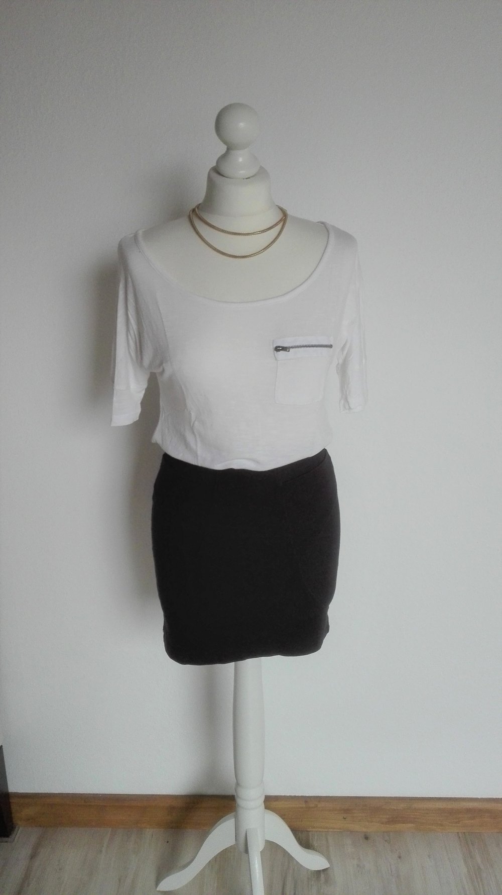 Weißes Basic Shirt mit 3/4-Ärmeln in Größe 34 XS Sublevel oversize