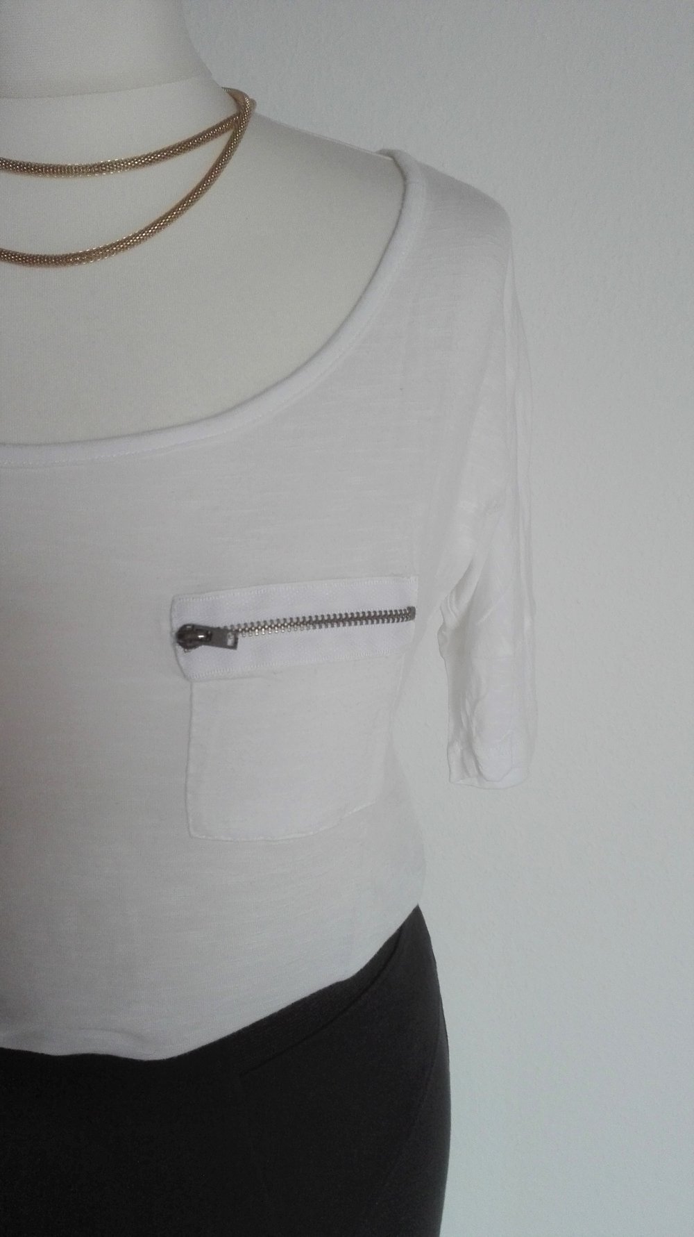 Weißes Basic Shirt mit 3/4-Ärmeln in Größe 34 XS Sublevel oversize