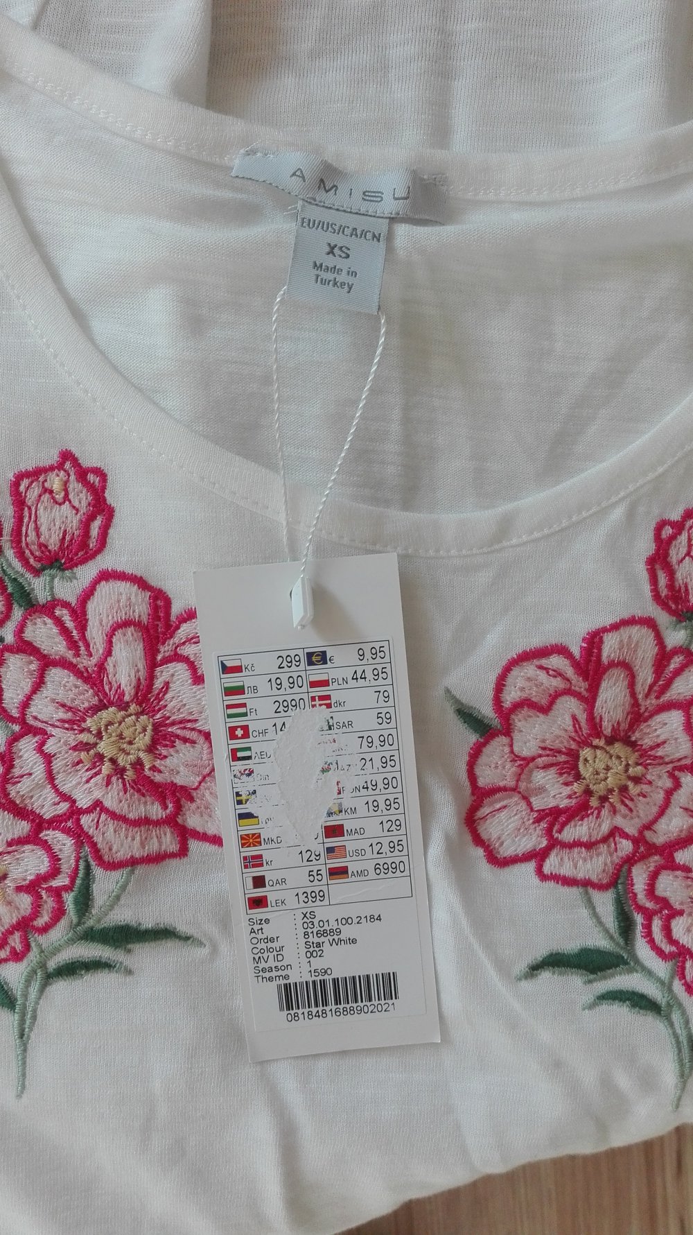 weißes florales Top mit Blumen Amisu New Yorker Größe 34 XS 