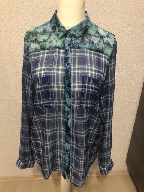 Leichte Bluse / blau / kariert + floral Muster gr.L/XL