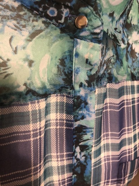 Leichte Bluse / blau / kariert + floral Muster gr.L/XL