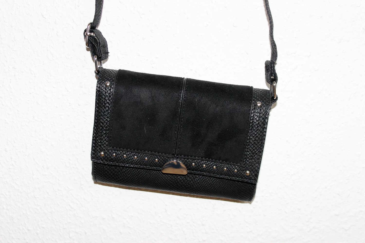 Handtasche Mini Klein Umhängetasche Schwarz Lederoptik
