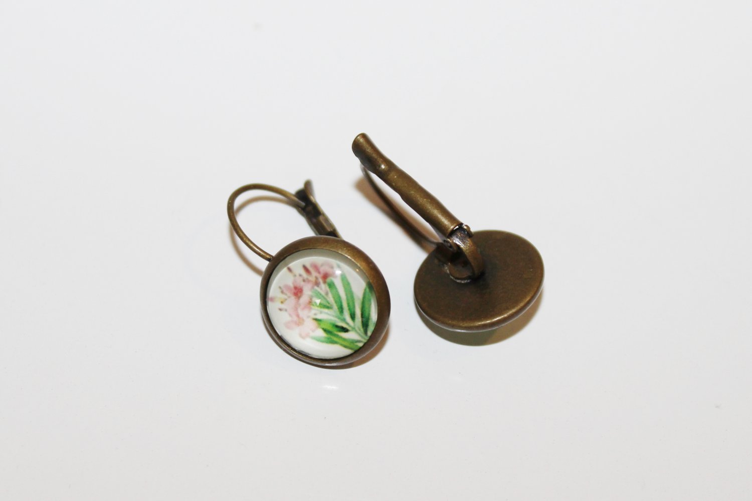 Vintage Ohrringe Ohrhänger Bronze Blumen Rosa