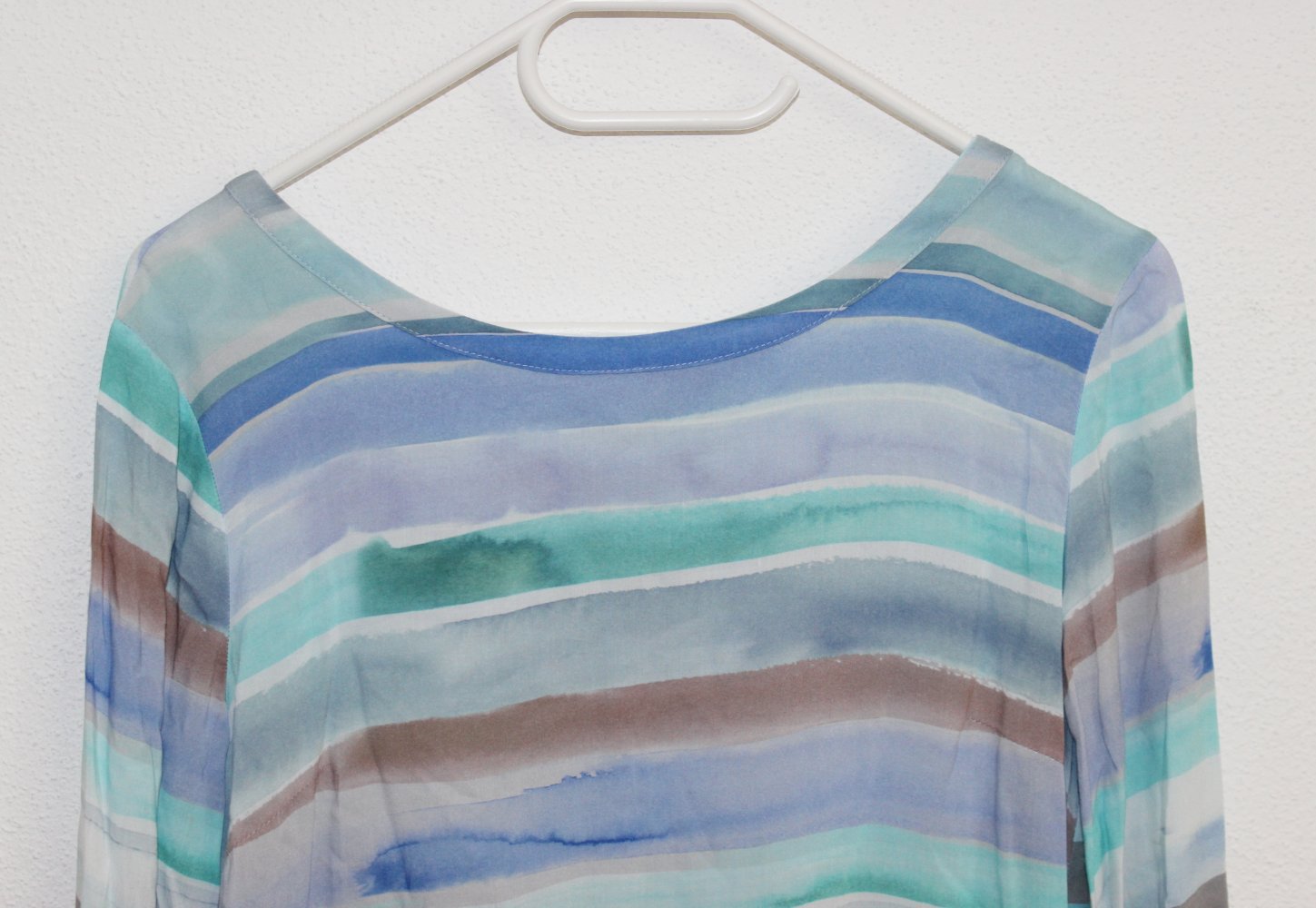 Bluse Tunika Langarm 38 M Sommer Türkis Blau Streifen