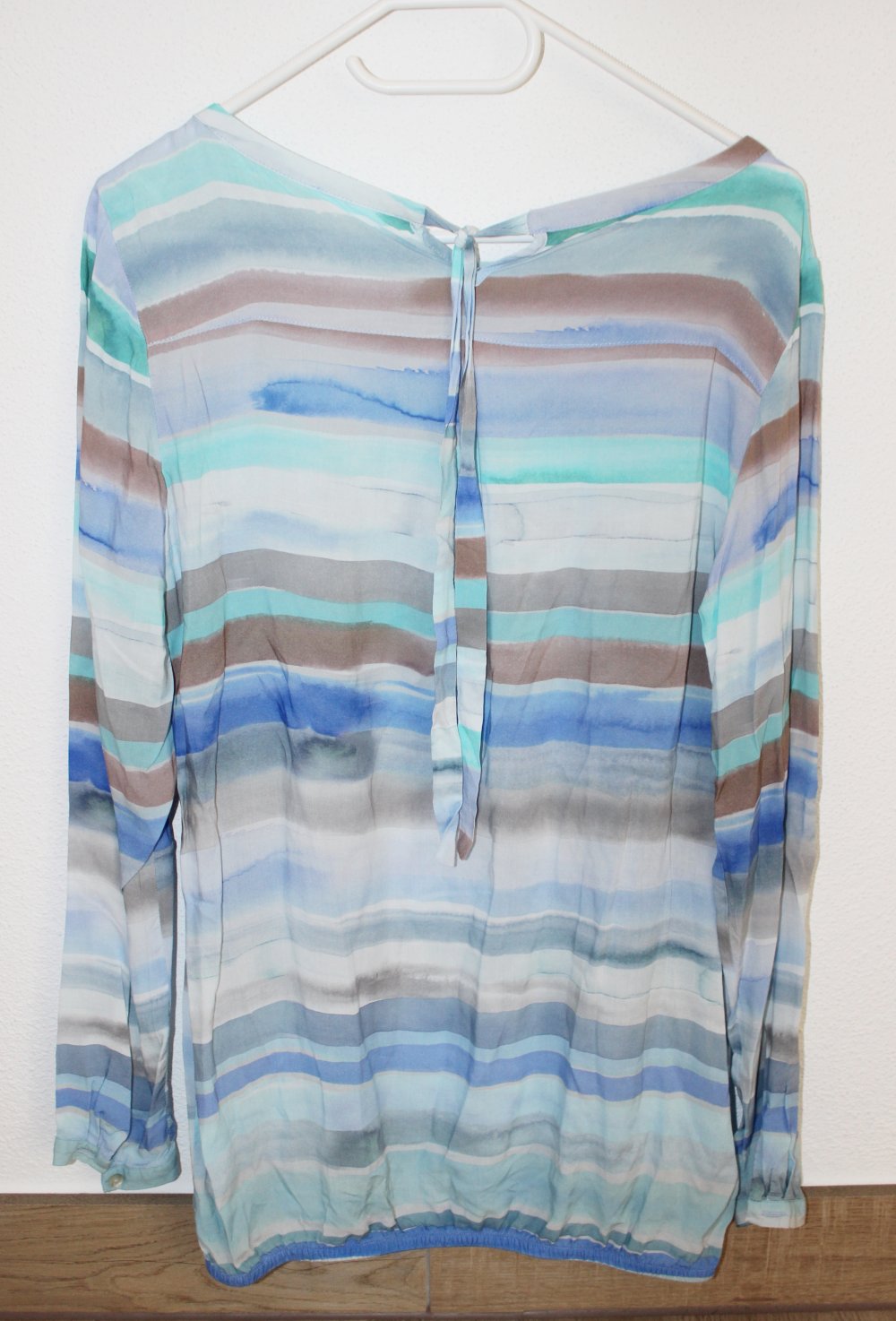 Bluse Tunika Langarm 38 M Sommer Türkis Blau Streifen