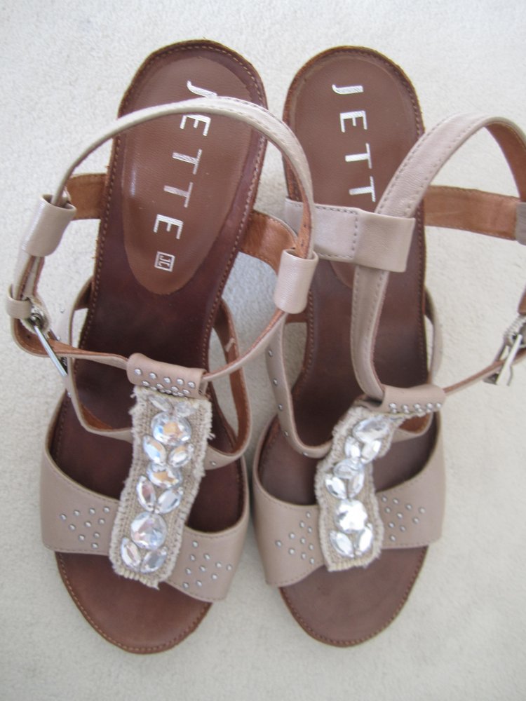 Jette Joop Sandalen Gr. 37 Leder beige Straß neuwertig