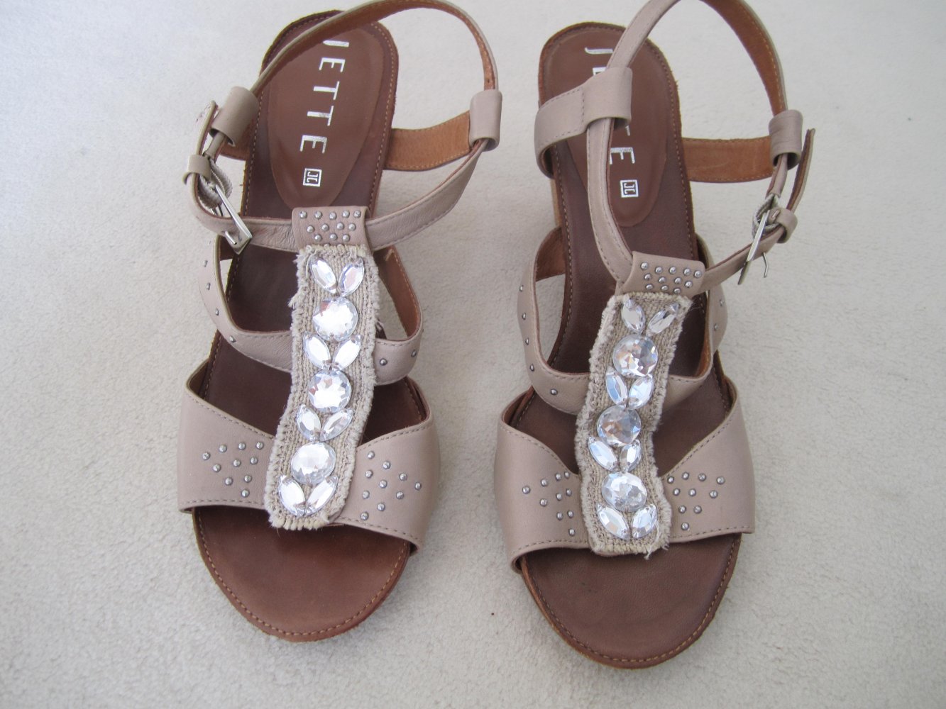 Jette Joop Sandalen Gr. 37 Leder beige Straß neuwertig