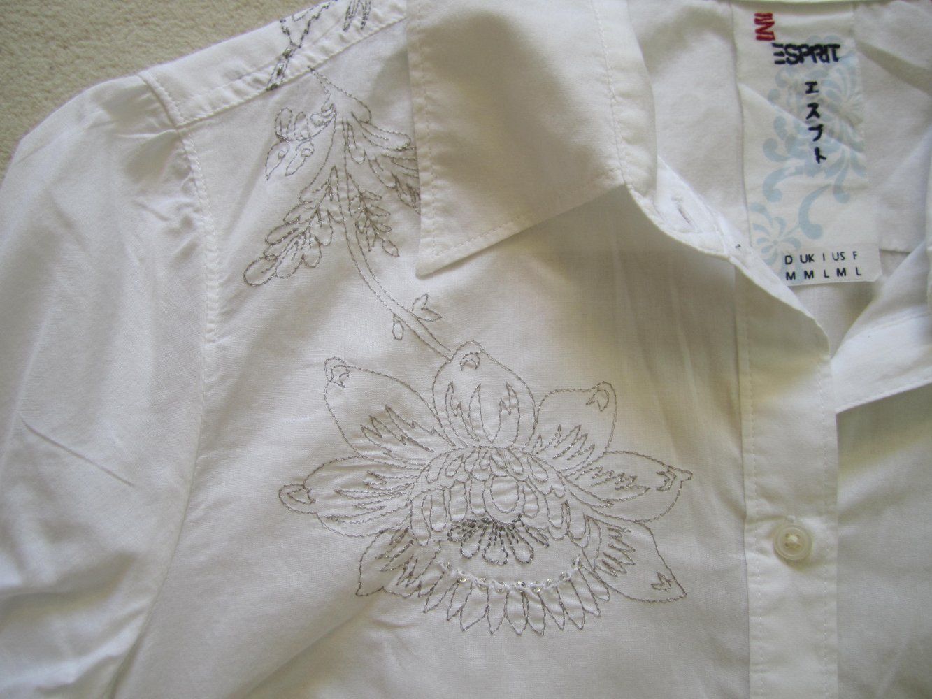 Esprit Bluse weiß Gr. M zarte Stickereien