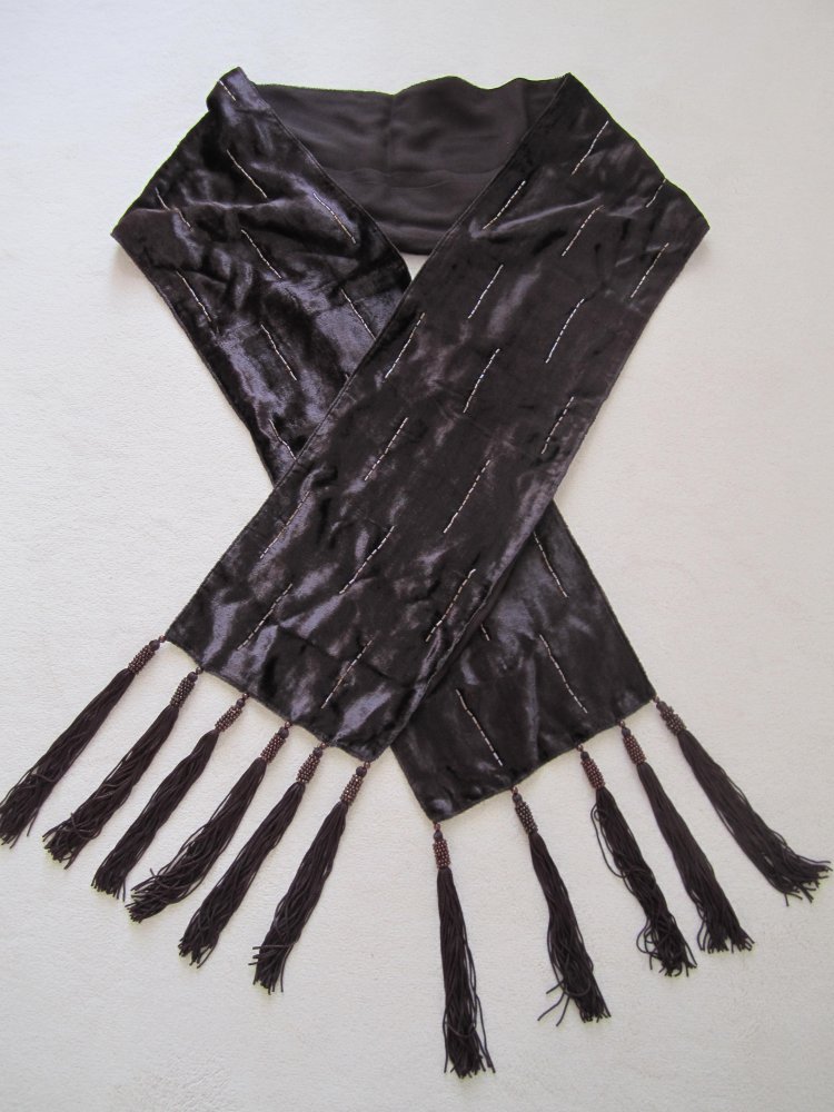 Samt-Stola eleganter Schal braun Fransen Pailletten