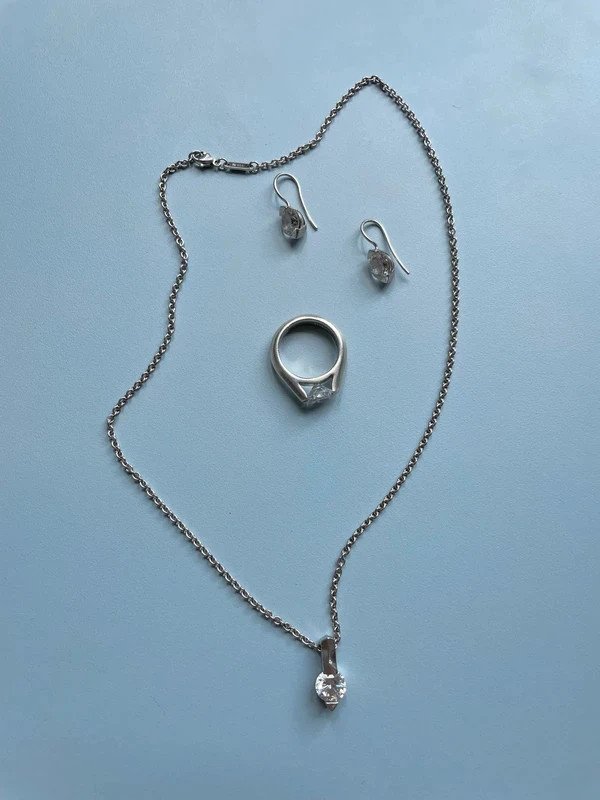 Viventy Schmuck mit Zirkonia Stein Ring Ohringe Kette Set 925 Silber rhodiniert