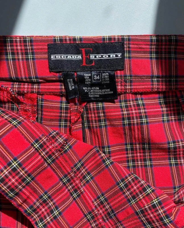 90s Escada Sport elastische High Waist Tartan Hose 90er Vintage