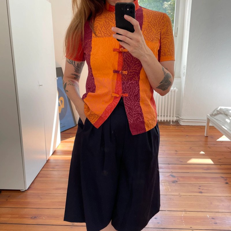 Kenzo Jungle 90s Bluse mit Mao Kragen 90er