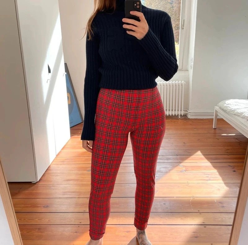 90s Escada Sport elastische High Waist Tartan Hose 90er Vintage