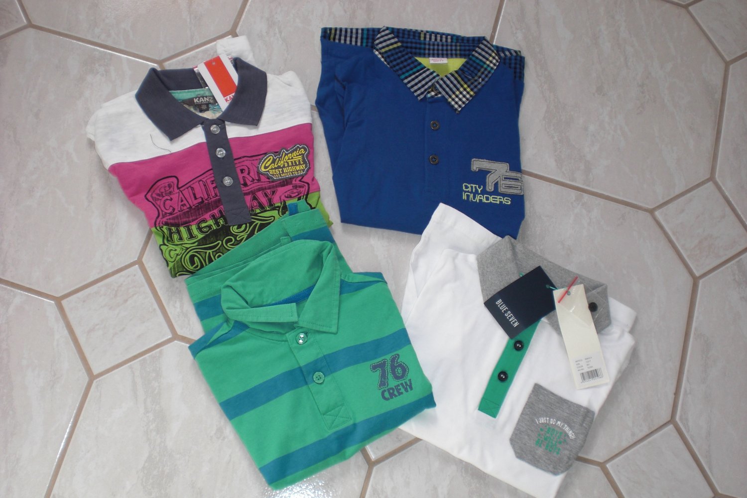 4 Shirts Neu Gr. 122 Whoppi Kanz Blue Seven  