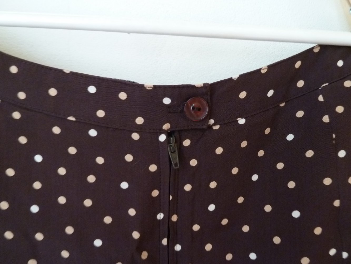 Amy Vermont toller Punkte Rock Gr. 42 L Tupfen Polka Dots Braun Weiß Beige A-Linie Sommerrock Frühling Midi