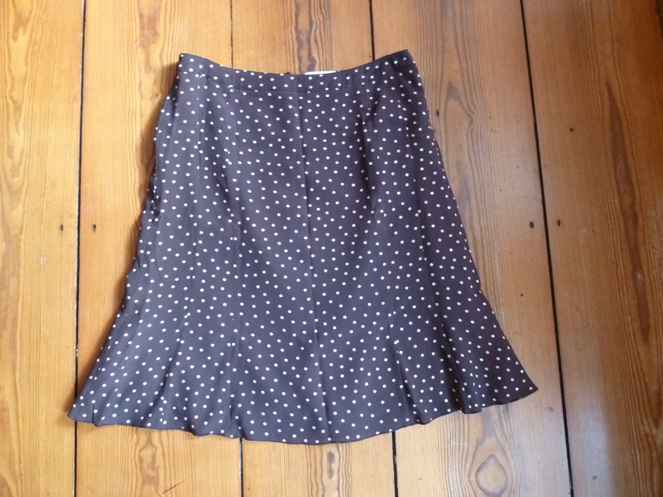 Amy Vermont toller Punkte Rock Gr. 42 L Tupfen Polka Dots Braun Weiß Beige A-Linie Sommerrock Frühling Midi