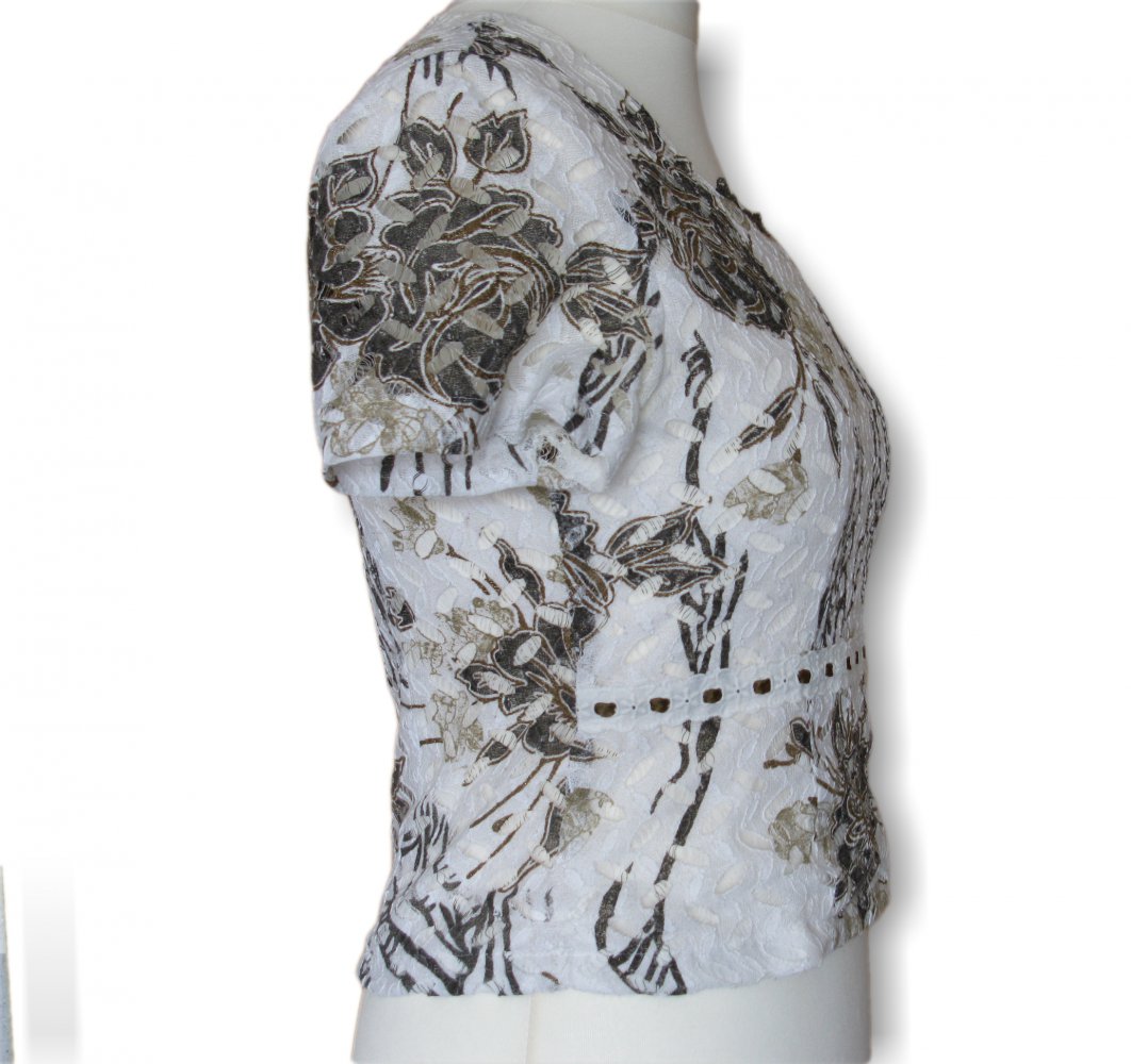 Damen Shirt, kurzärmlig, schwarz,weiß, Muster, Gr. 44