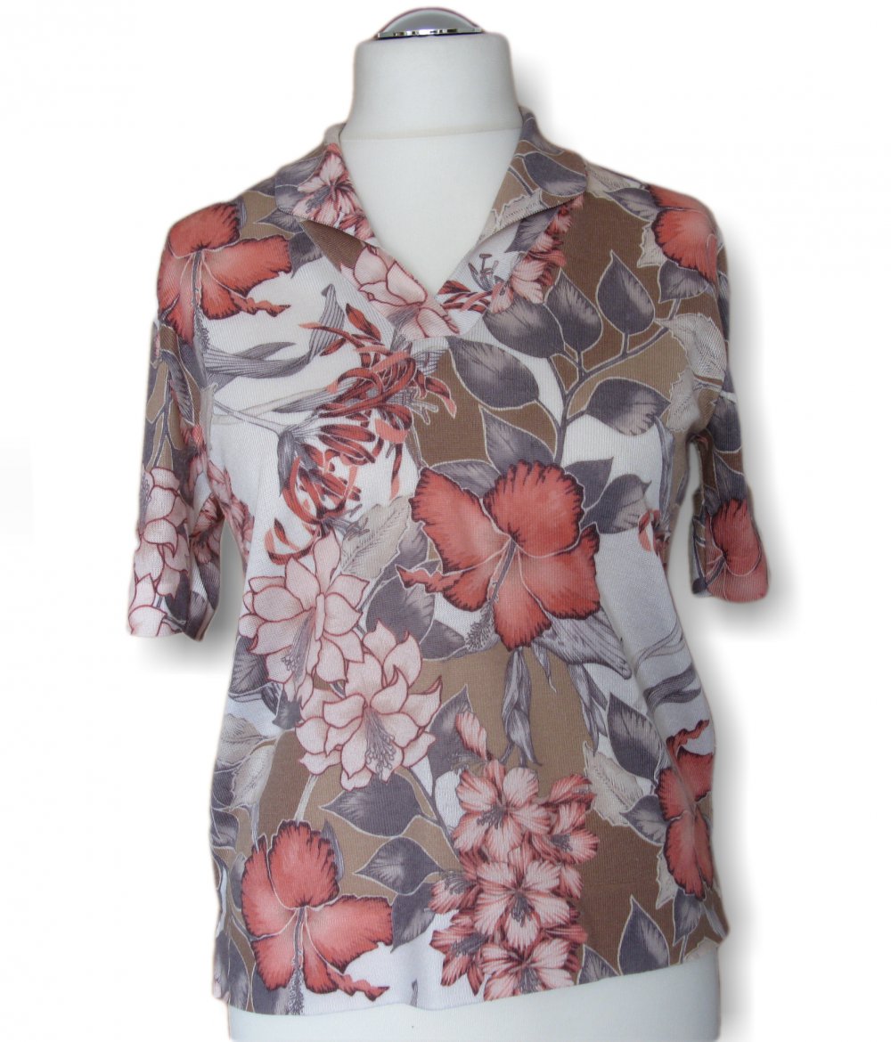 Damen Shirt, kurzärmlig, Blumen, Muster, Gr. 38