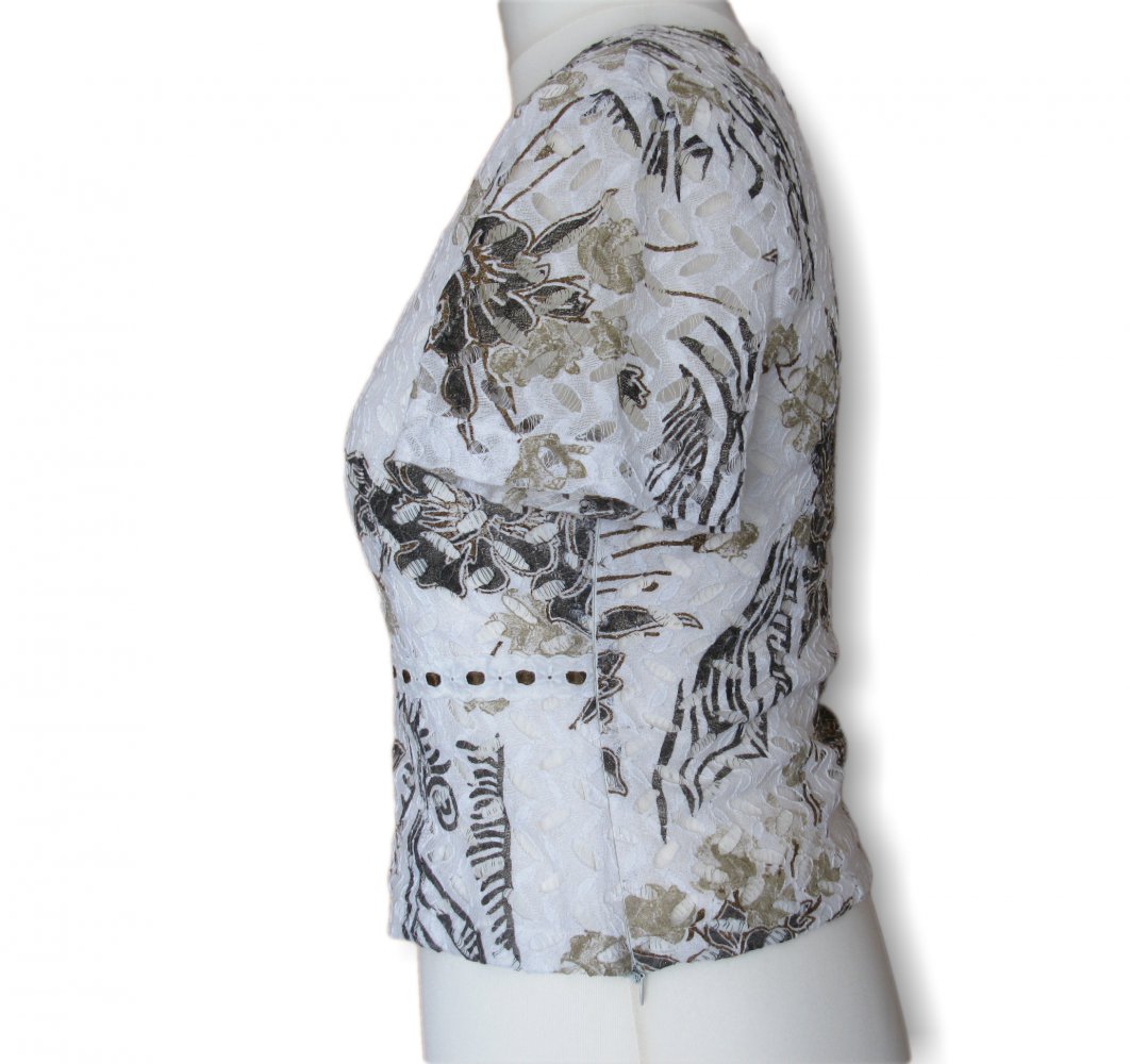 Damen Shirt, kurzärmlig, schwarz,weiß, Muster, Gr. 44