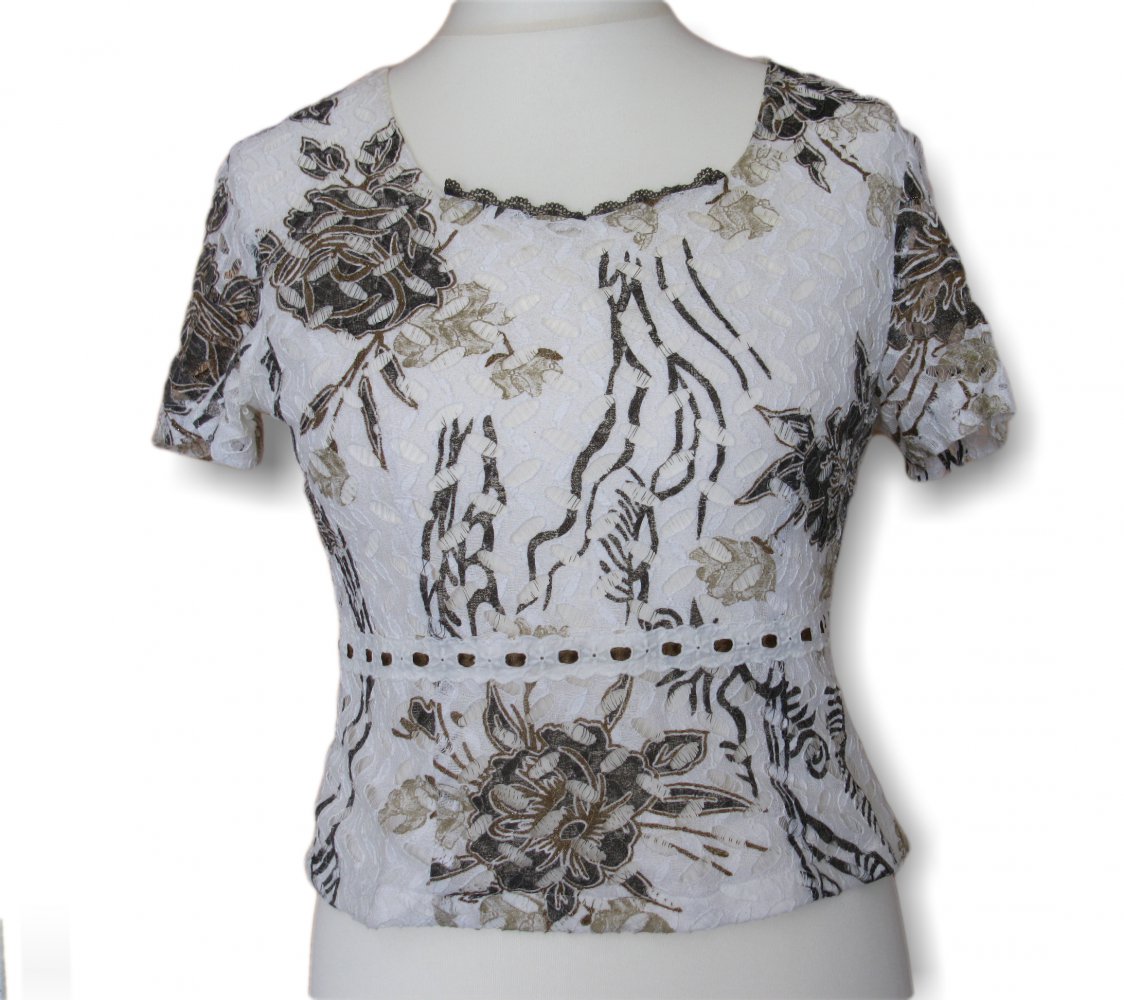 Damen Shirt, kurzärmlig, schwarz,weiß, Muster, Gr. 44