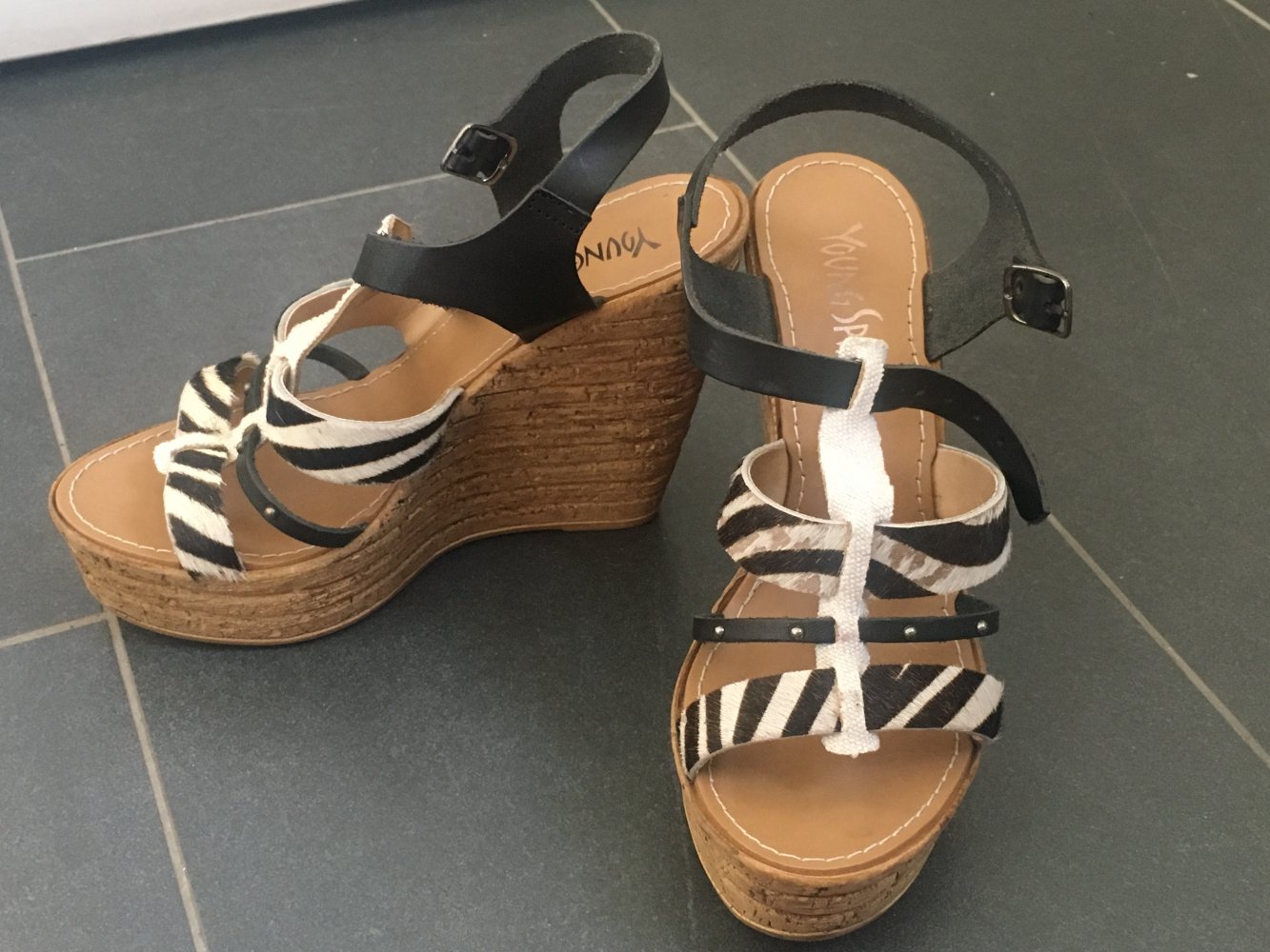 Wedges Keilabsatz Sandalen Zebra Fell Gr. 37
