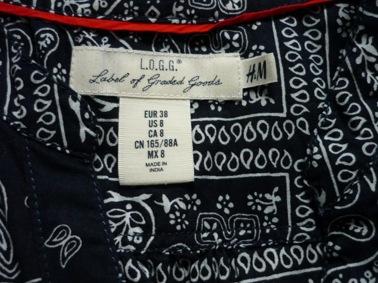 blaue ärmellose Bluse - weißes Muster - Gr. 38 - H&M