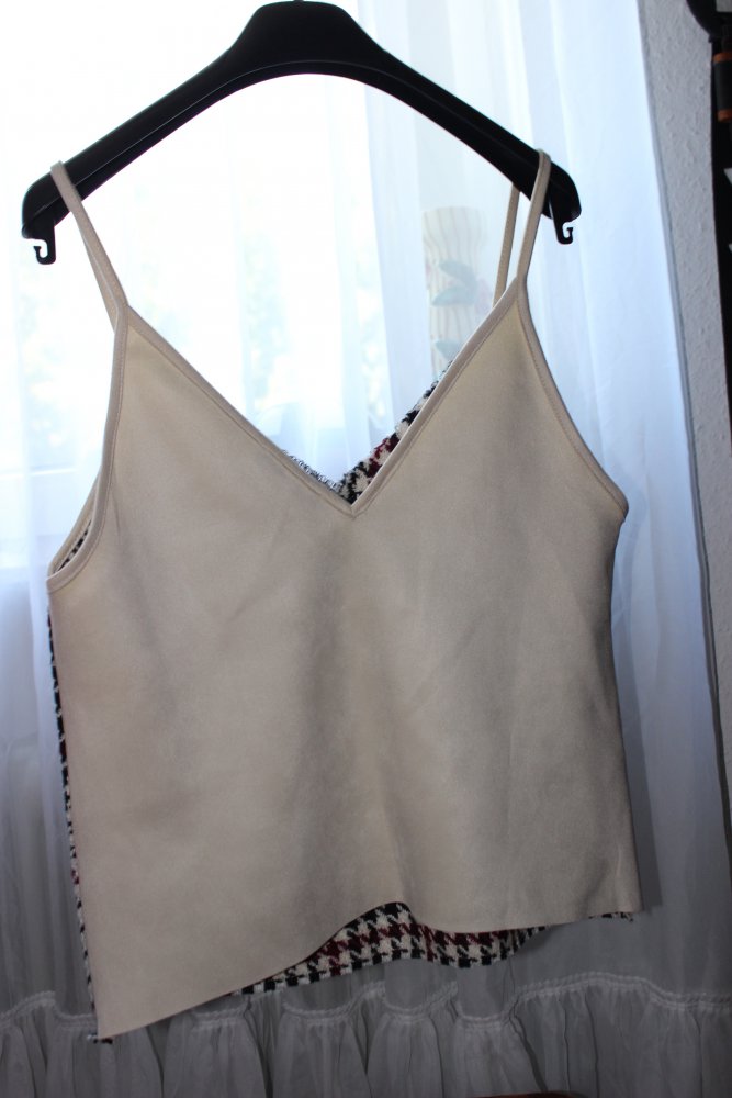 NEU! ZARA Tweed Top Hahnentritt creme schwarz bordeaux