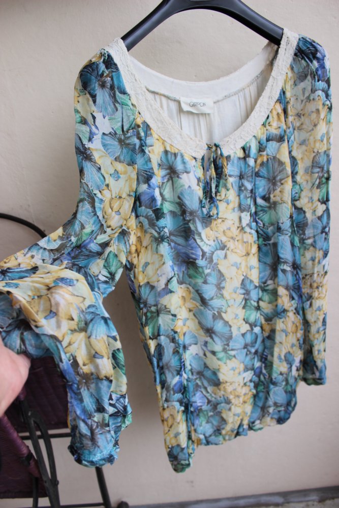 NEU! CARTOON Organza Seide-Viskose Ballon-Bluse floral