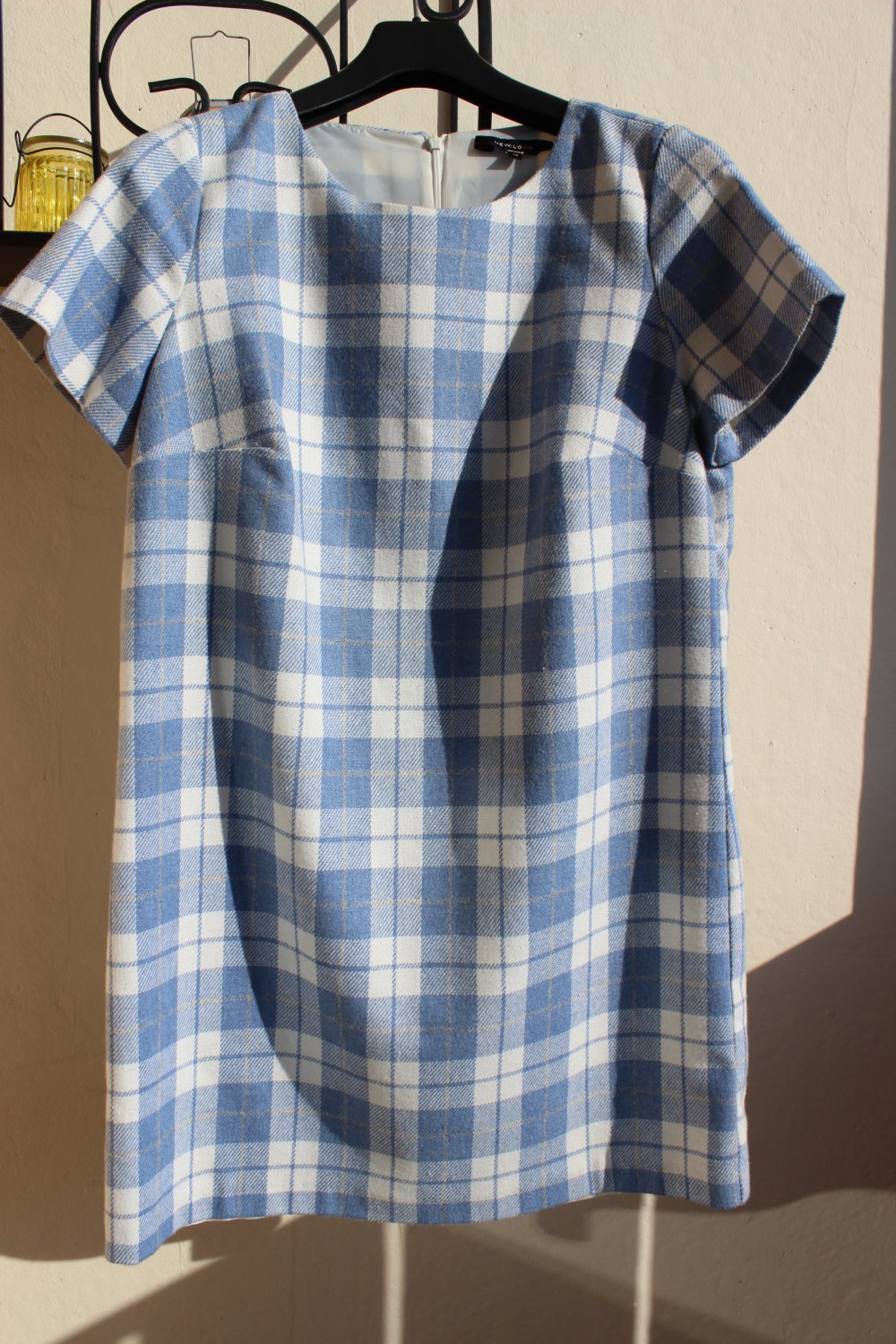 NEU! FOREVER 21 Mini-Kleid Wollanteil pastell blau weiß UK Gr. 14 / DE 40