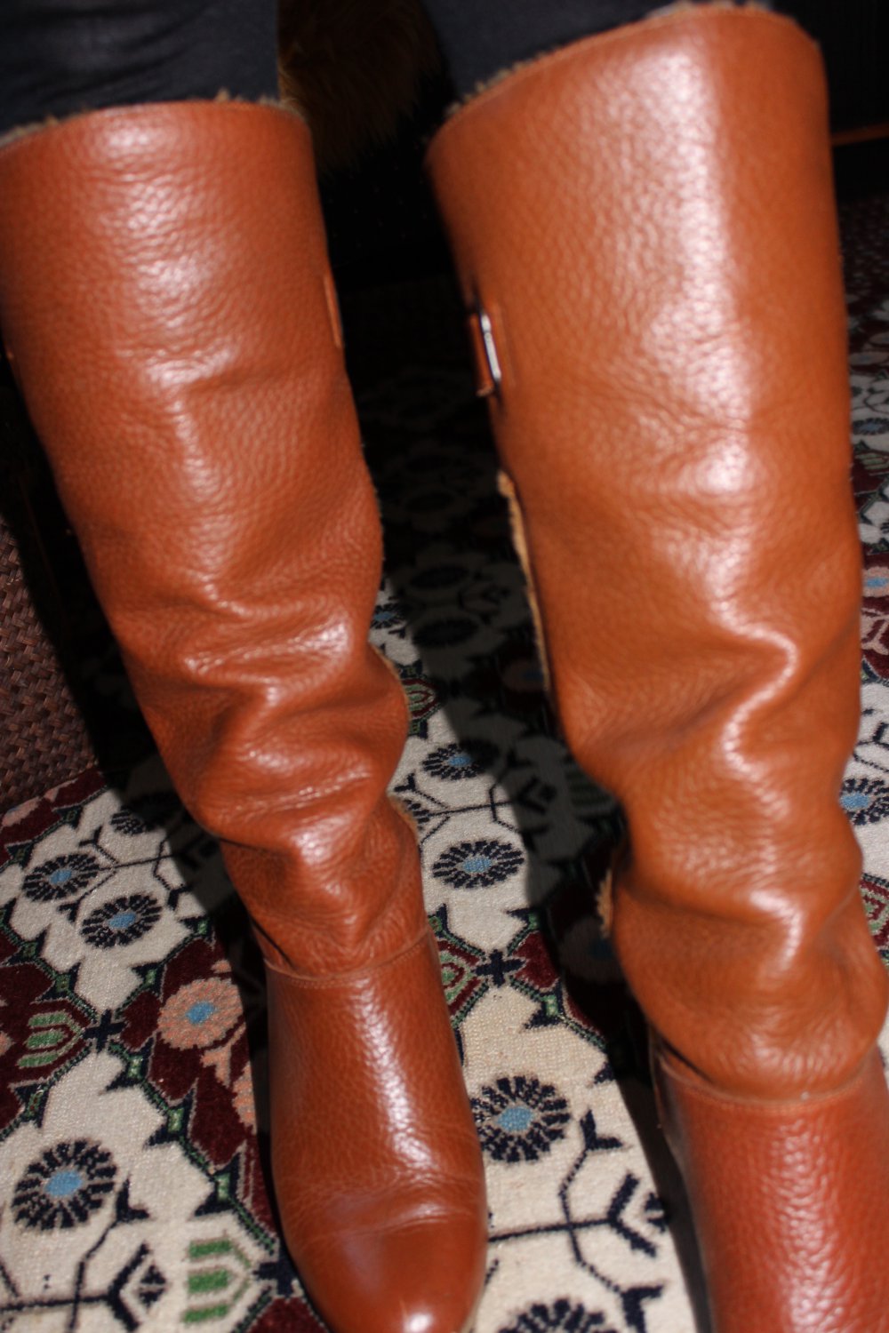 BRONX Wedges Stiefel Echt-Leder Keilabsatz cognac