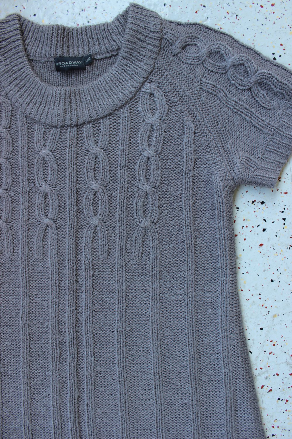 Strick Pulli Tunika Super-Minikleid Zopfmuster Kurzarm anthrazit