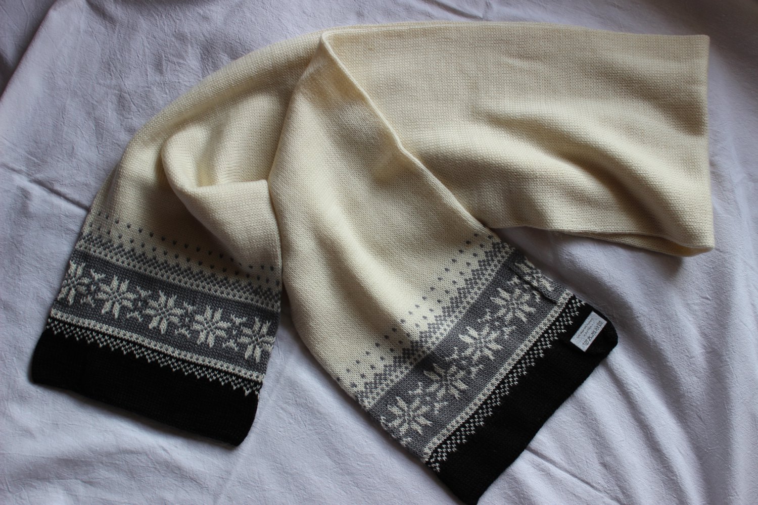 Vintage Schal 50% Wolle 155 cm Doppelstrick Unisex off-white