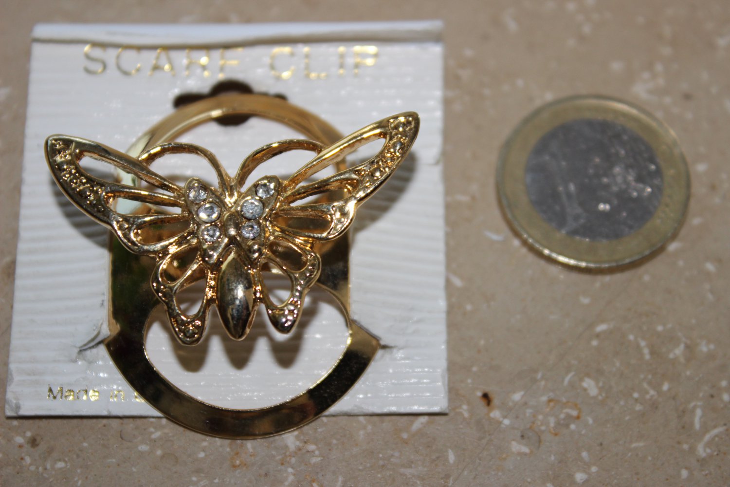 NEU! Butterfly Schal-Clip, Schmetterling gold mit Strass