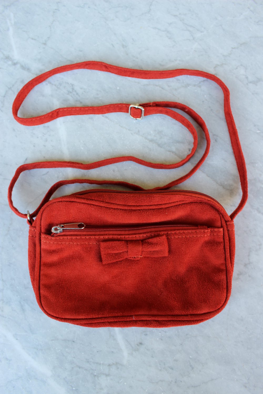 Neu! Mini-Bag Schultertasche Veloursleder Imitat rostrot 21x14x3 cm