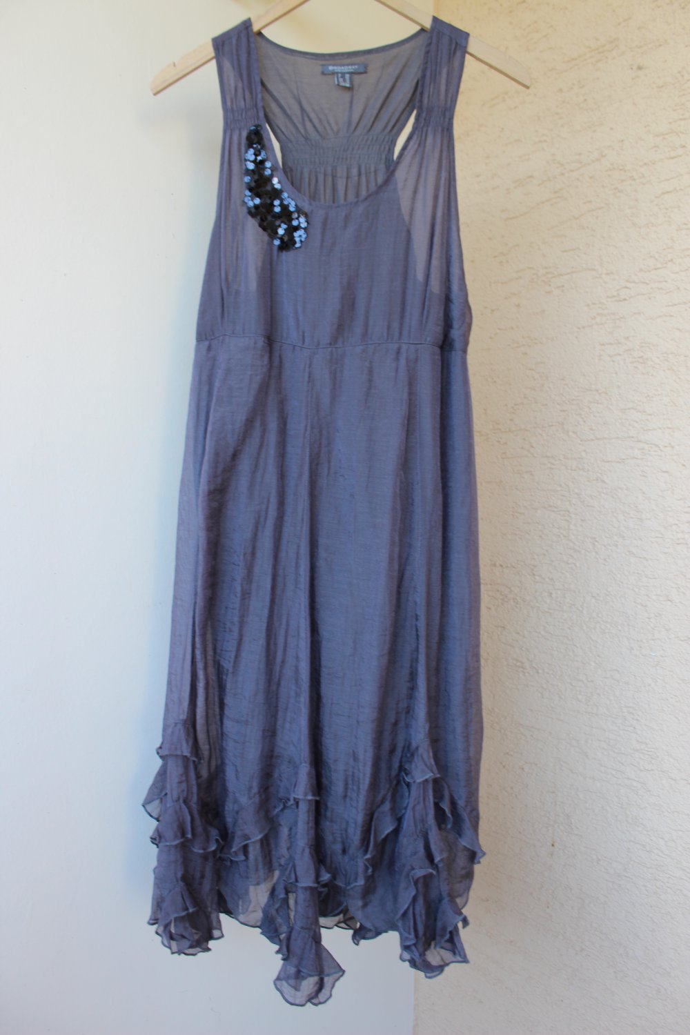 NEU! Broadway Seide-Mix Midi Volant Kleid Pailletten dunkelgrau