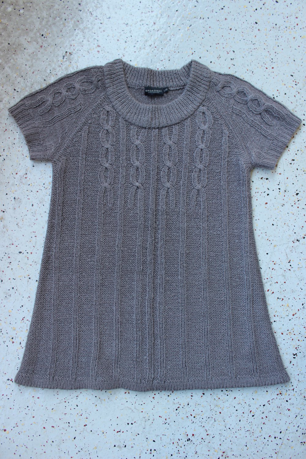 Strick Pulli Tunika Super-Minikleid Zopfmuster Kurzarm anthrazit