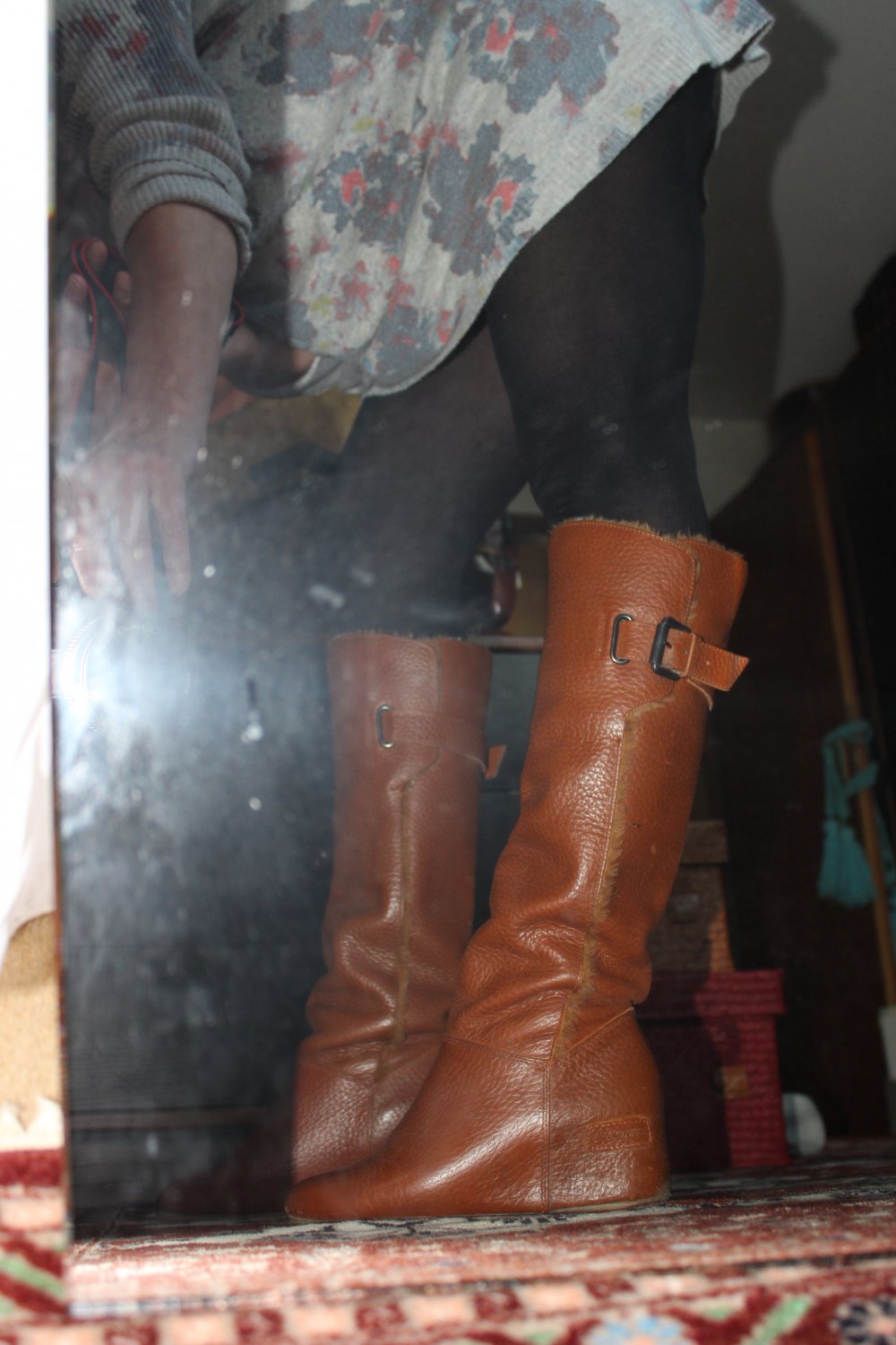 BRONX Wedges Stiefel Echt-Leder Keilabsatz cognac