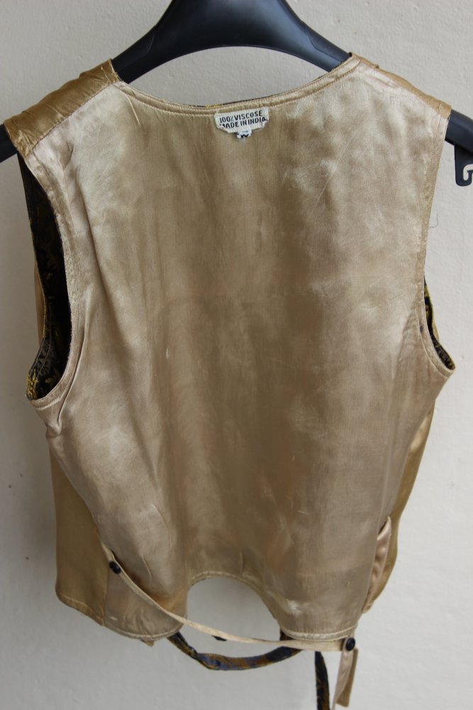 Vintage 80-er J. Satin Jaquard Weste Gilet goldgelb grau floral Unikat