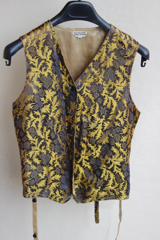 Vintage 80-er J. Satin Jaquard Weste Gilet goldgelb grau floral Unikat