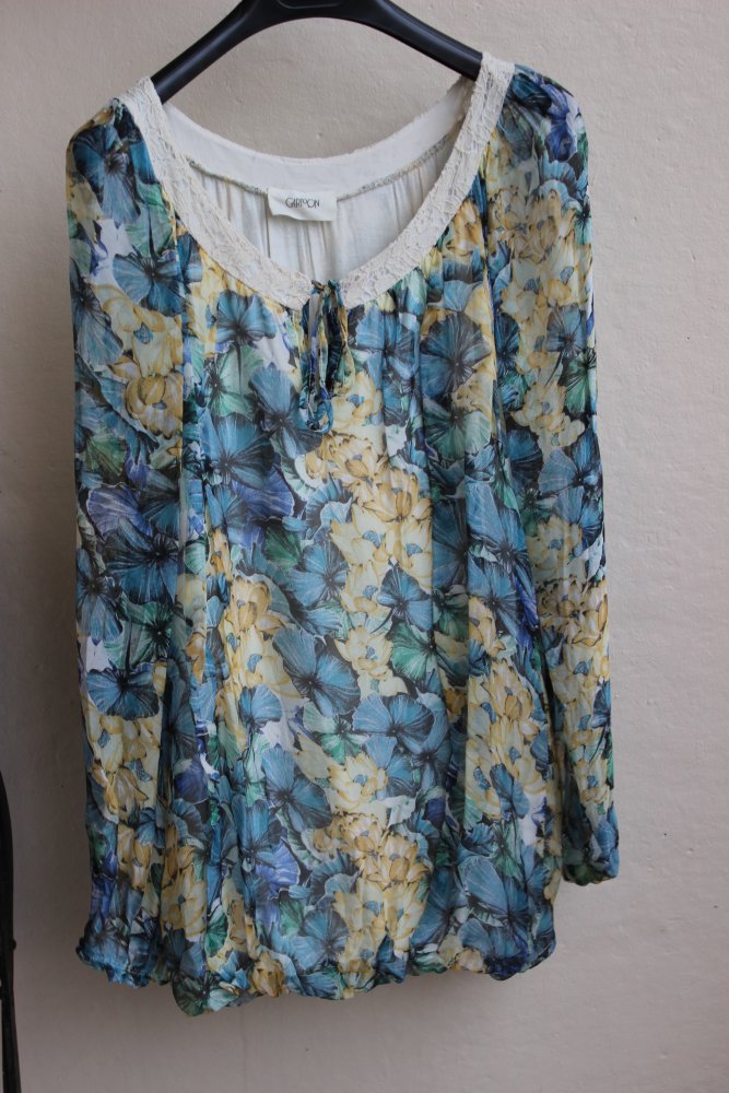 NEU! CARTOON Organza Seide-Viskose Ballon-Bluse floral
